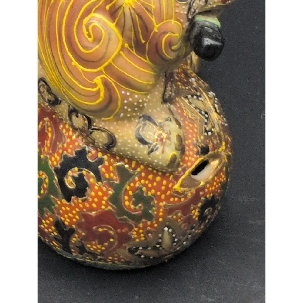 Japanese Antique Kutani Foo Dog Shishi Lion Figurine Red Velvet Bottom